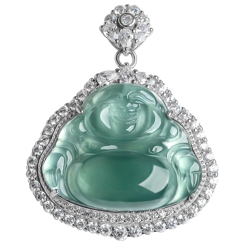 AMINKINA Elegant Natural Jade Necklace with Smiling Maitreya Buddha Pendant - A Timeless Symbol of Good Luck & Moistened Fortune - A Unique Gift for Spiritual Harmony (Blue Water Jade Two)