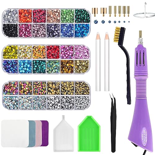 Epesl Bedazzler Kit with Rhinestones, Hot Fixed Gems Craft Applicator - Diamond Painting Pen, Wax Pencil, Tweezers, Tray, Cleaning Brush, Picker Rhinestones Crystals for DIY Clothes Shoes