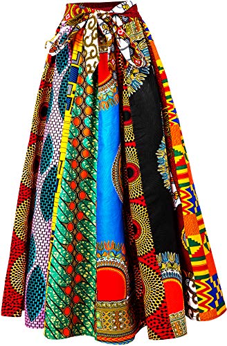 SHENBOLEN Women African Print Skirt Ankara Tradition Long Skirts One Szie (A, One Size)