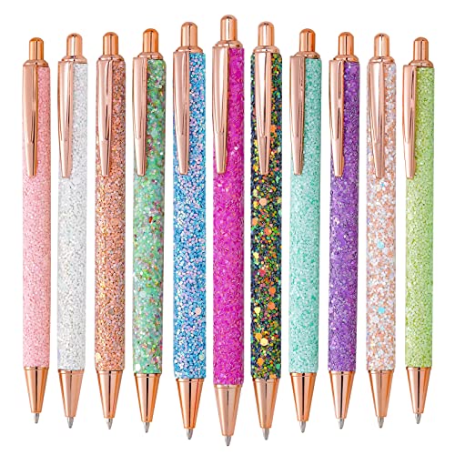 jiebor 11pcs Fancy Pens Glitter Pens Cute Fun Pretty Pens Metal Retractable Ballpoint Pens Cool Pens for Women Teacher Writing Business Office Gift Supplies Black Ink