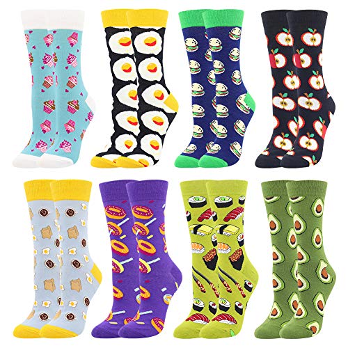 BONANGEL Women's Girls Novelty Funny Crew Socks,Crazy Cute Animal Food Design Socks Cotton,Girl's Gift