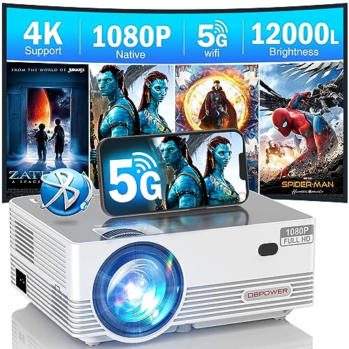 5G WiFi Bluetooth Projector, DBPOWER 12000L FHD 1080P Projector 4K Support, Outdoor Movie Projector Screen Mirror, Portable Mini Video Projector with Zoom/Timer for Smartphone/TV Stick/Laptop/DVD/PS5