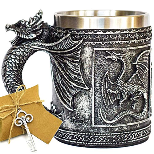 Medieval GOT Dragon D&D Game Mug of Thrones Merchandise Beer Steins Viking Tankard Mug Stainless Coffee Cup Gift Mug for Dragon Collector, Themed Party Decoration