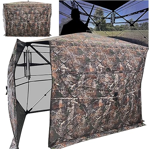CROSS MARS Full Open Door 2-3 Person 360 Degree See Through Ground Hunting Blind Camouflage Pop Up Duck Turkey Deer Hunting Blinds Tent