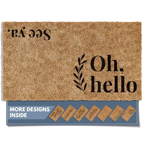 Barnyard Designs 'Oh Hello, See Ya' Doormat Welcome Mat for Outdoors, Large Front Door Entrance Mat, 30x17, Brown