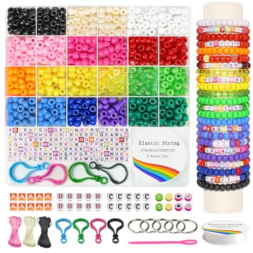 Redtwo Friendship Bracelet Making Kit for Girls, Kandi Pony Beads for Jewelry Making, Hair Beads Braids with Letter Beads and Charms Gifts for Teen Girls Crafts for Girls Ages 8-12