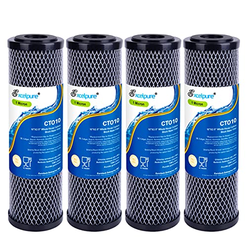 EXCELPURE 1 Micron 10' x 2.5' Whole House CTO Carbon Water Filter Cartridge Replacement for Home Countertop System, Dupont WFPFC8002, WFPFC9001, FXWTC, SCWH-5, WHEF-WHWC, WHCF-WHWC, CTO10, T01, 4PACK