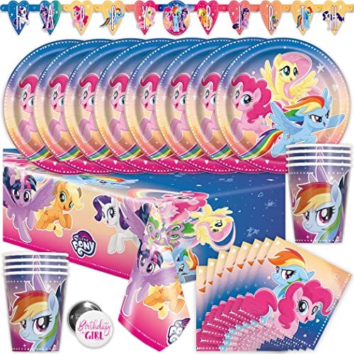 My Little Pony Party Supplies, My Little Pony Birthday Party Supplies and Decorations for 16 Guests with Banner, Tablecover, Plates, Cups, Napkins and Button