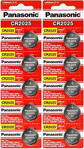 Panasonic CR2025-10 CR2025 3V Lithium Coin Battery (Pack of 10)