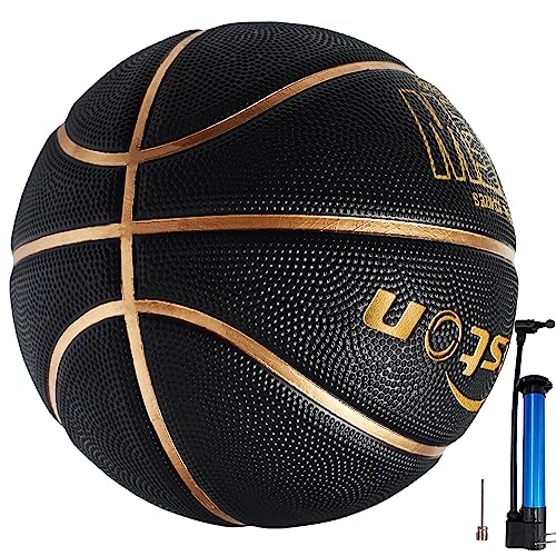 Senston 29.5'' Basketball Outdoor Indoor Rubber Basketball Ball Official Size 7 Street Basketball with Pump Black/Gold