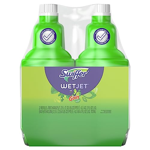 Swiffer WetJet Multi-Purpose and Hardwood Liquid Floor Cleaner Solution Refill, with Gain Scent 42.26 Fl Oz (Pack of 2) (Package May Vary)