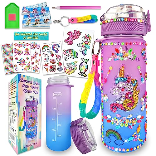 EDsportshouse Decorate Your Own Water Bottle Kits for Girls Age 4-6-8-10,Unicorn Painting Crafts,Fun Arts and Crafts Gifts Toys for Girls Birthday Christmas(Unicorn)