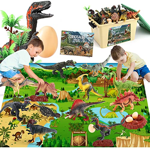 FRUSE Jurassic Dinosaur Toys Figures,12 PCS Realistic Large Dinosaur Figurines with Jumbo Play Mat & Information Dino Book,Educational Dino Figure Playset Cake Topper Decoration for Kids