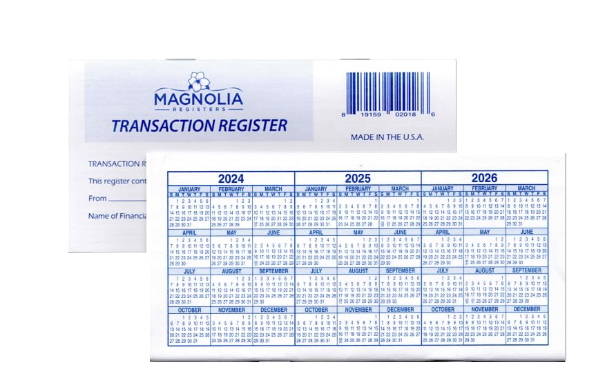 Magnolia Registers 12 Check Registers, 2024-2025-2026, for Personal Checkbook Ledger Transaction Registers Log for Personal or Business Bank Checking Account, Saving Account, Deposit