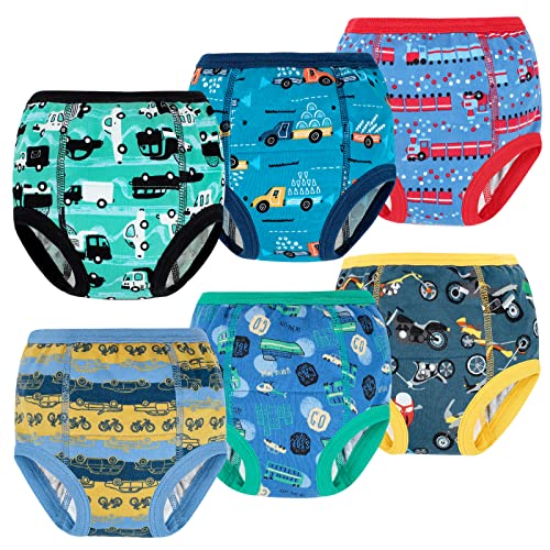 MooMoo Baby 6 Packs Potty Training Underwear Absorbent Vehicle Training Pants for Toddler Boys Pee Pants 2T-7T