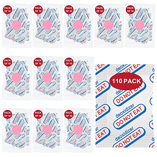 LinsKind 110 Packs 100CC Food Grade Oxygen Absorbers (10 Packs in Individual Vacuum Bag, 11x Packs of 10), Oxygen Absorbers for Food Storage, with Oxygen Indicator, for Mylar Bags, Mason Jars, Canning