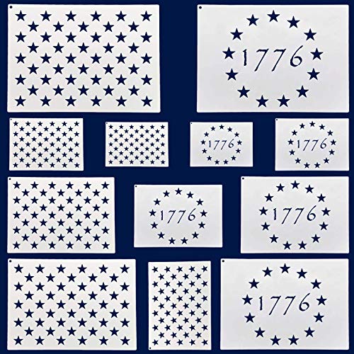 WISYOK American Flag 50 Star Stencils and 13 Stars 1776 Templates, American Flag Templates, Ideal for Painting on Wood, Fabric, Paper, Walls [6 Sizes, 2 Styles]