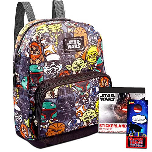 Disney Star Wars Preschool Backpack for Kids, Toddlers ~ 4 Pc School Supplies Bundle with Canvas Star Wars 10' Mini Backpack for Boys and Girls, 295 Stickers, and More