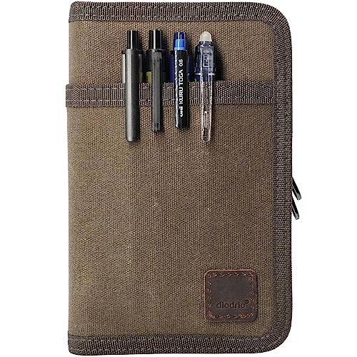 diodrio Field Notes Notebooks Cover for 3.3 x 5.5 Pocket Notebook Journal with Pen Holder, Water Resistant Zipper Cover for 3.5 x 5.5 Field Journal Planner Sketchbook, Waxed Canvas, Olive.