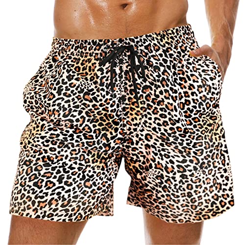 Queen Hero Leopard Mens Swim Trunks Quick Dry Swimming Trunks Mens Board Shorts with Mesh Lining XL