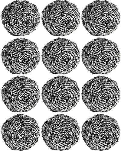 12Pcs Steel Wool Scrubber Pads for Cleaning Dishes, Pans, Pots, Ovens, Grills, Sinks - Stainless Steel Scrubbers for Kitchen, 12 Pack