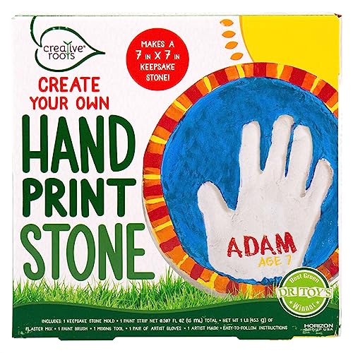 Creative Roots Handprint Stepping Stone, Includes 7-Inch Ceramic Stepping Stone & 6 Vibrant Paints, Garden Stepping Stone Kit, Paint Your Own Stepping Stone, DIY Stepping Stone for Kids Ages 8+ Red