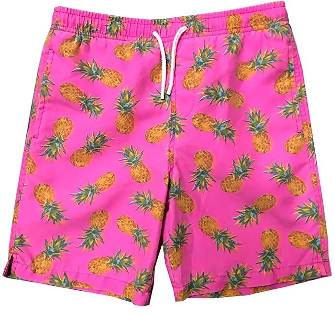 INGEAR Boys Swim Trunks Quick Dry Bathing Suit with Elastic Waistband, UPF 50+ Sun-Blocking Fabric, Perfect for Beach Boys Vacation, Surfing, Swimming Washable Swimwear (Pink Pineapple, 6/7)
