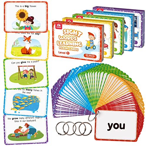 Coogam Sight Words Educational Flashcards - 220 Dolch Sightwords Game with Pictures & Sentences,Literacy Learning Reading Cards Toy for Kindergarten,Home School Kids 3 4 5 Years Old