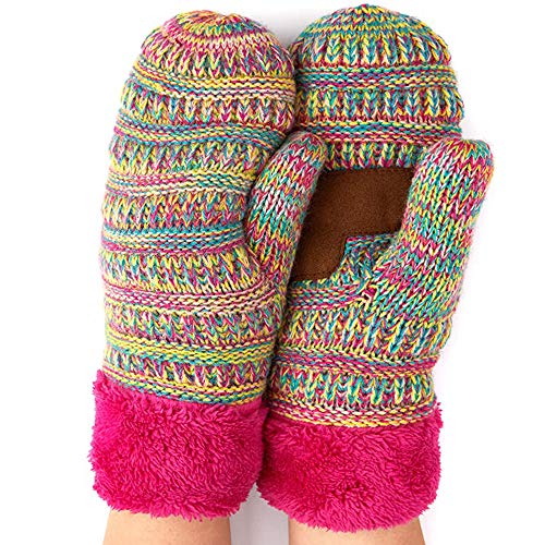 Mittens Womens Ribbed Knit Fuzzy Lined - Four Tone Mix #11