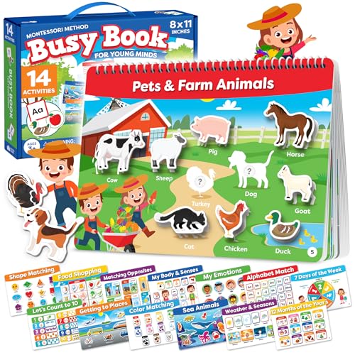 Montessori Busy Book for Toddlers Ages 3 and Up - Pre K Preschool Learning Activities - Autism Sensory Toys Educational Toys for Kids - My Preschool Busy Book Ages 3, 4, 3-5 Reading Handwriting Aids