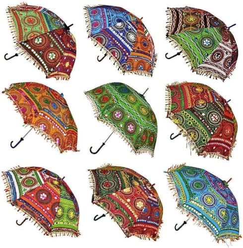 Mycrafts Bohemian Handmade Design Cotton Multi Color Cotton Fashion Multi Colored Umbrella Embroidery Boho Umbrellas Parasol (10 Pcs lot)