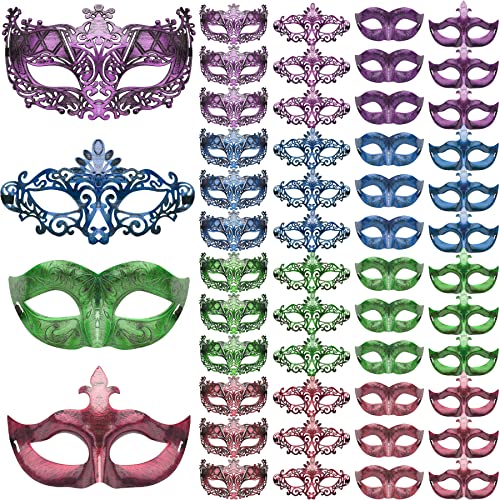 FEQO 48 Pieces Masquerade Masks Vintage Antique Masks Mardi Gras Venetian Masks for Masquerade Party Festival Canival (Violet, Blue, Red, Green)