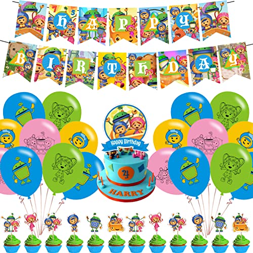 Team Umizoomi Birthday Party Decorations, Cartoon Milli and Geo Party Supplies with Happy Birthday Banner, Cake Topper, Cupcake Toppers, Balloons for Boys Girls Birthday Baby Shower Party Favors