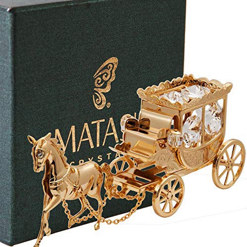 Matashi 24K Gold Plated Crystal Studded Horse Drawn Carriage Desktop Figurine - Valentine's Day Decorative Collectible - Ideal Gift for Mom, Gift for Man and Women