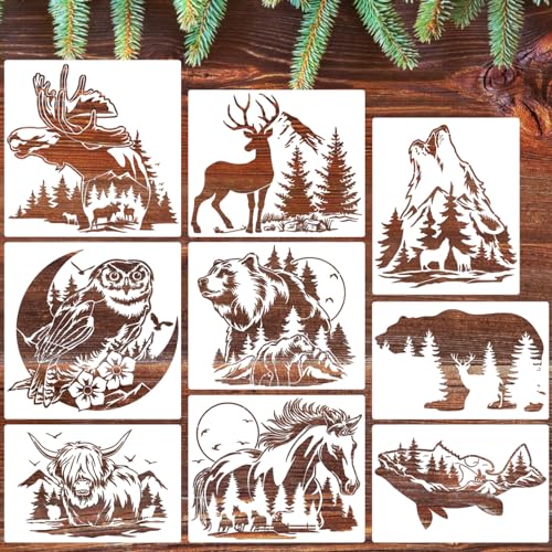 Animal Wood Burning Stencils for Painting 12” Deer Stencils Horse Stencil Bear Wolf Moose Drawing Templates for T-Shirt Fabric Wood DIY Crafts