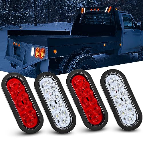 Nilight 4PCS 6' Oval LED Trailer Tail Lights 4PCS 10 LED w/Flush Mount Grommets Plugs Reverse/Back Up Trailer Lights for RV Truck Jeep