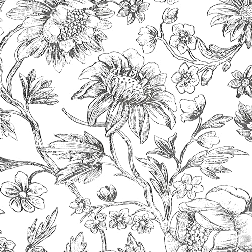 Black and White Floral Wallpaper Peel and Stick Wallpaper Boho Floral Contact Paper Peel and Stick Flower Sunflower Wallpaper Self-Adhesive Removable Wallpaper for Bedroom Vintage Room Wall 17.3×78.7”