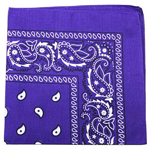 Pack of 6 X-Large Paisley Cotton Printed Bandana - 27 x 27 inches(Purple)