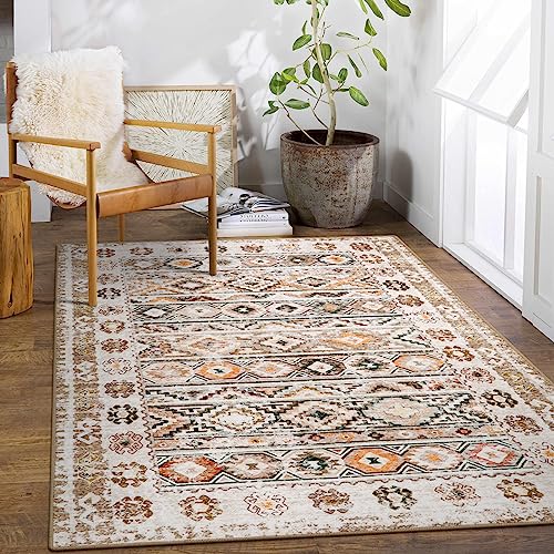 Wonnitar Boho Washable 5x7 Rugs, Moroccan Living Room Area Rug, Non-Slip Large Rug for Bedroom, Non-Shedding Western Ultra-Thin Floor Carpet for Kitchen Closet Dorm, Khaki