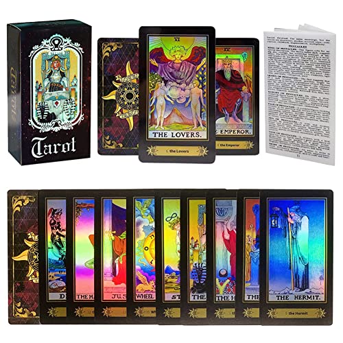 VOVOH Tarot Cards Holographic Tarot Deck for Beginners, 78 Classic Tarot Cards Surface Laser with Guidebook, Tarot Cards with Meanings on Them (English Edition)