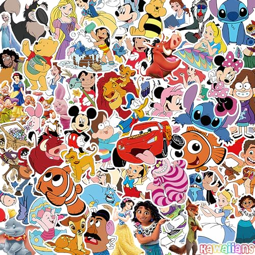 Kawaiians 100Pcs Mixed Cartoon Stickers, Vinyl Cute Cartoon Character Stickers for Water Bottle Laptop Phone Guitar, Waterproof Animation Decal for Kids Teen Adults (100Pcs Mixed Cartoon)