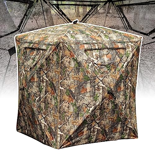 Lenotos Hunting Blind, 2 Person Pop Up Blinds 360 Degree See Through, Portable Durable Hunting Ground Blinds for Deer & Turkey Hunting(A-1008)