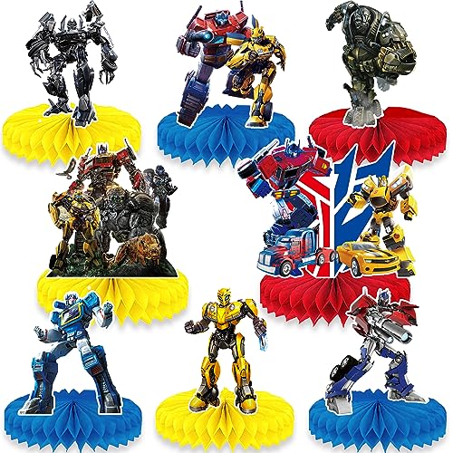 8Pcs Honeycomb Centerpieces for Transformers, Birthday Party Decoration for Transformers，Table Decorations Theme 3D