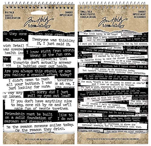 Tim Holtz - Small Talk, Snarky & Big Talk, Snarky - Idea-Ology Spiral Bound Sticker Books - 2 Books