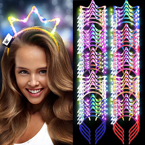 WILLBOND 40 Pcs LED Crown Headband Cute Light up Headband Glow Crown Headband LED Hair Hoop for Women Girls Adult Kids Birthday Festival Concert Party Costume Hair Accessories, 10 Colors