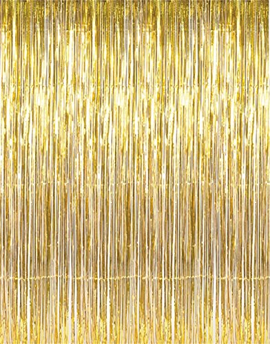 GOER 3.2 ft x 9.8 ft Metallic Tinsel Foil Fringe Curtains Party Photo Backdrop Party Streamers for Birthday,Graduation,New Year Eve Decorations Wedding Decor (1 Pack, Gold)