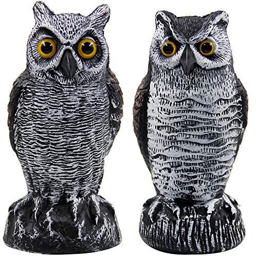 Hausse 2 Pack Fake Horned Owl Bird Scarecrow Decoy, Plastic Deterrents, Halloween Decoration, Nature Enemy Pest Repellent for Outdoor Garden Yard