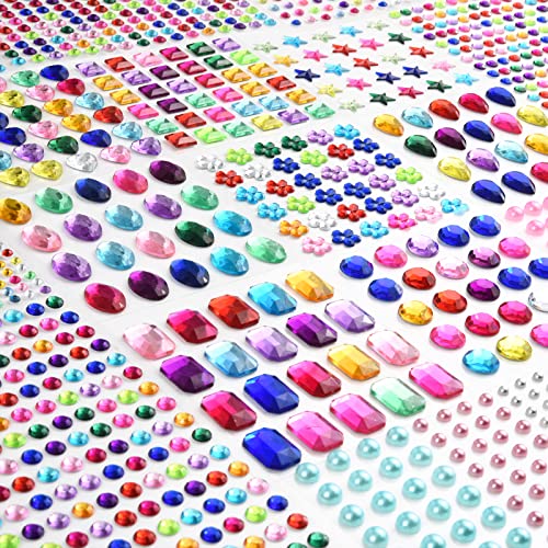 QUEENTI 2102pcs Gems Stickers, Self Adhesive Gems for Crafts Bling Rhinestones for Crafts, Assorted Shapes Jewels Rhinestones Stickers, Muticolor