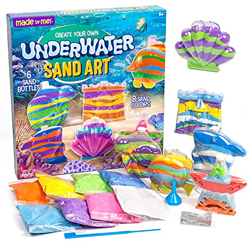 Made By Me Create Your Own Underwater Sand Art, Includes 6 Ocean-Themed Bottles, 8 Sand Colors, Glitter, & Funnel, Great Staycation or Group Activity, Party Idea, DIY Sand Art For Kids Ages 6, 7, 8, 9