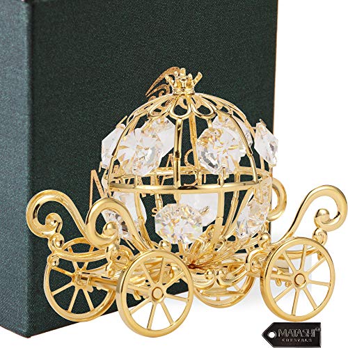 Mother's Day Present - Cinderella Pumpkin Coach 24K Gold Plated Crystal Ornament for Women | Princess | Gift for Mom, Daughter, Grandma, Family | Home Office Table Top Décor | Sun Catcher